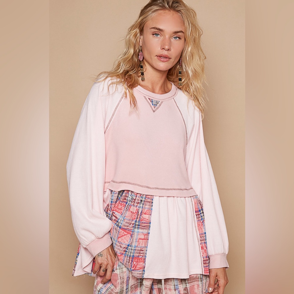 Pink Plaid Layered Women's Top